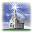 A church with a sun shining on the roof

Description automatically generated